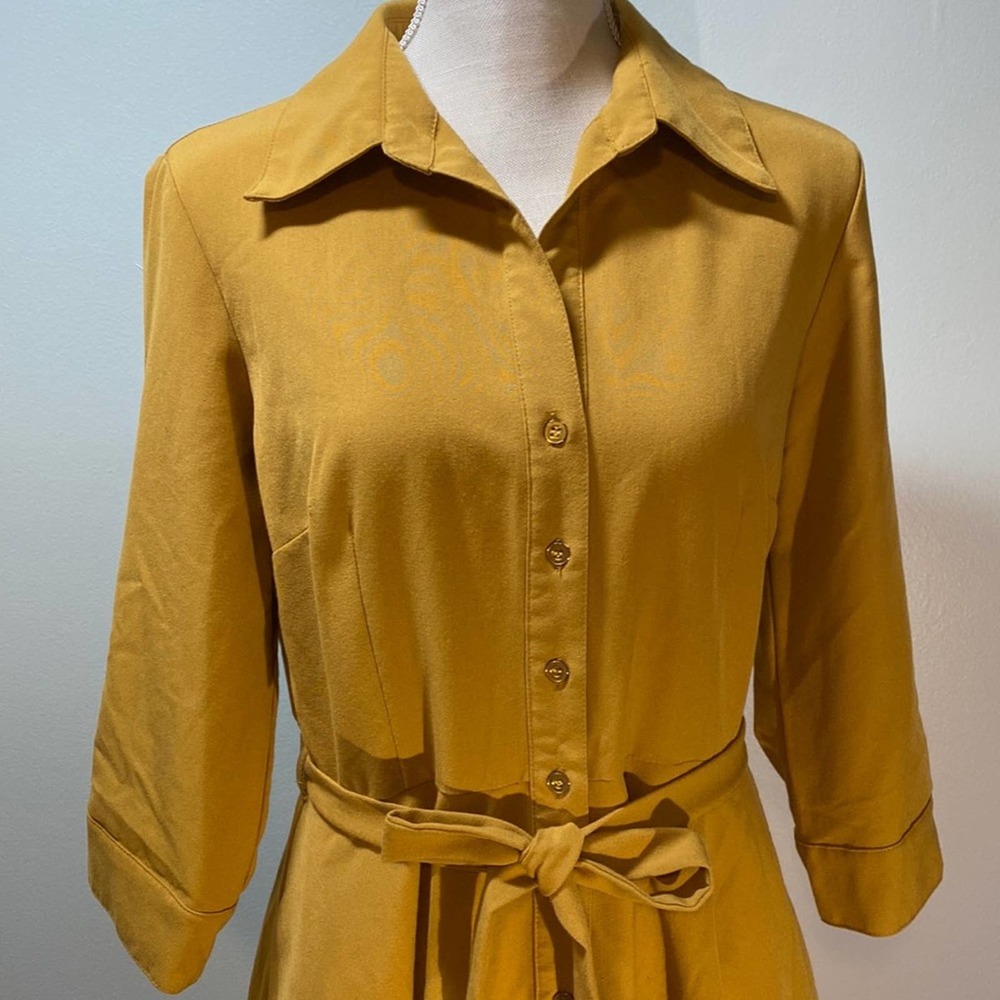 Sharagano Mustard Yellow Midi Shirt Dress - Picture 6 of 13